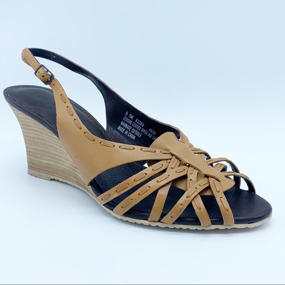 Timberland Leather Wedge Sandals Tan SZ 9.5